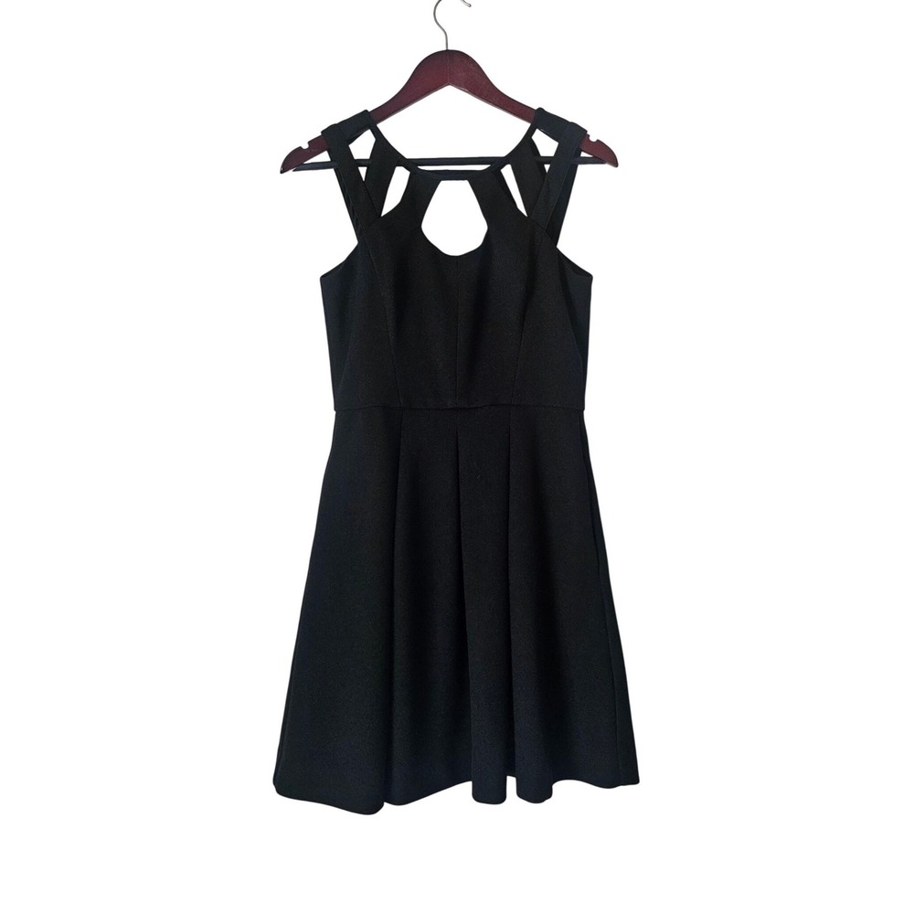 Betsey Johnson Skater Dress Black Size‎ 6 Cutout Strappy Cage Neck Fit Flare LBD